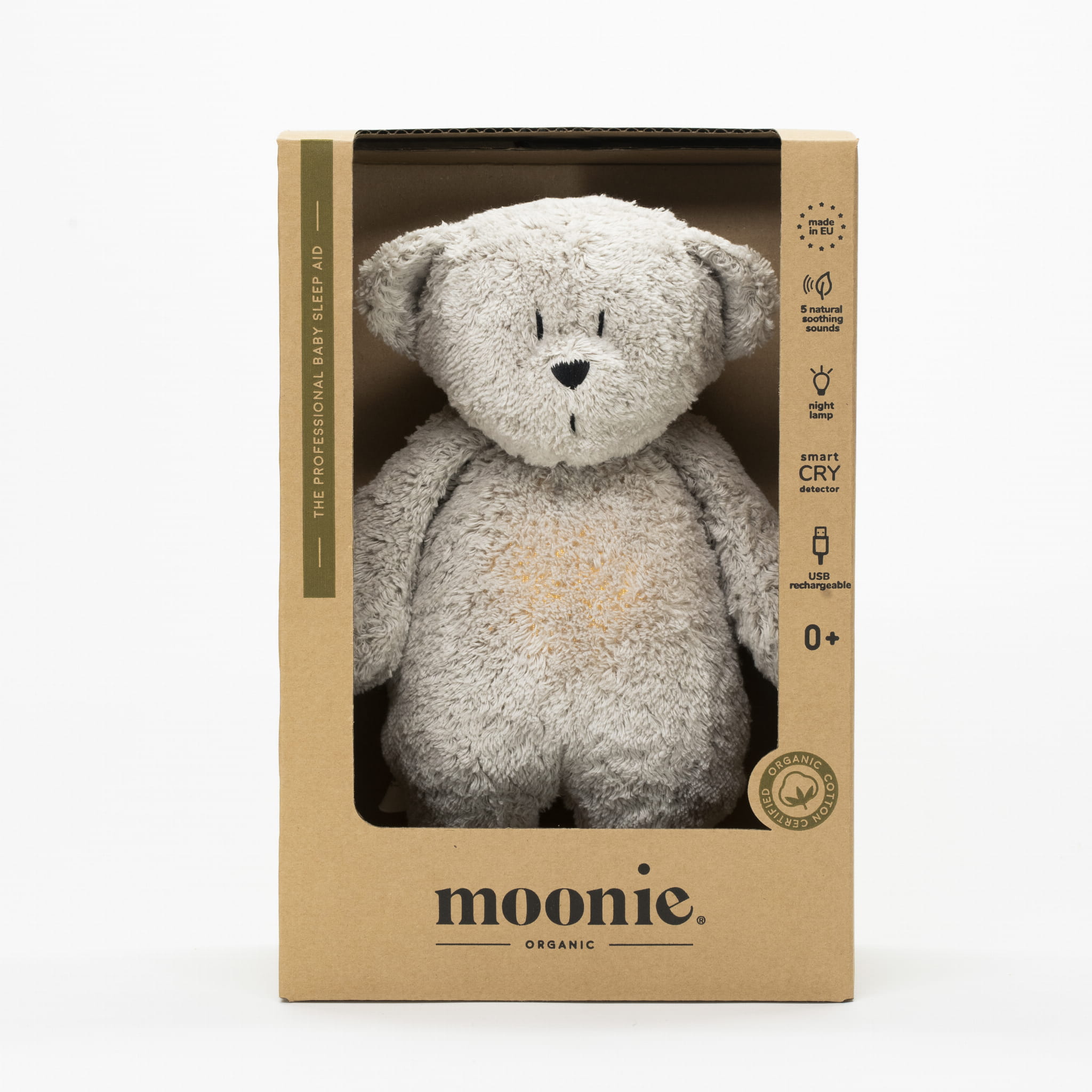 Moonie Bär 2.0 Einschlafhilfe mit Sound & Nachtlicht - grey