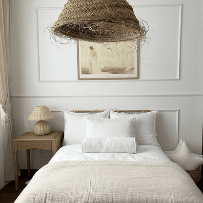 Zweiseitige Decke aus Musselin &amp; Webpelz - natural