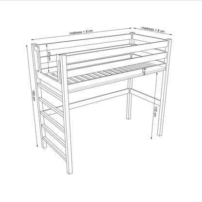 Hochbett WOODY 01 Eiche natur / weiß