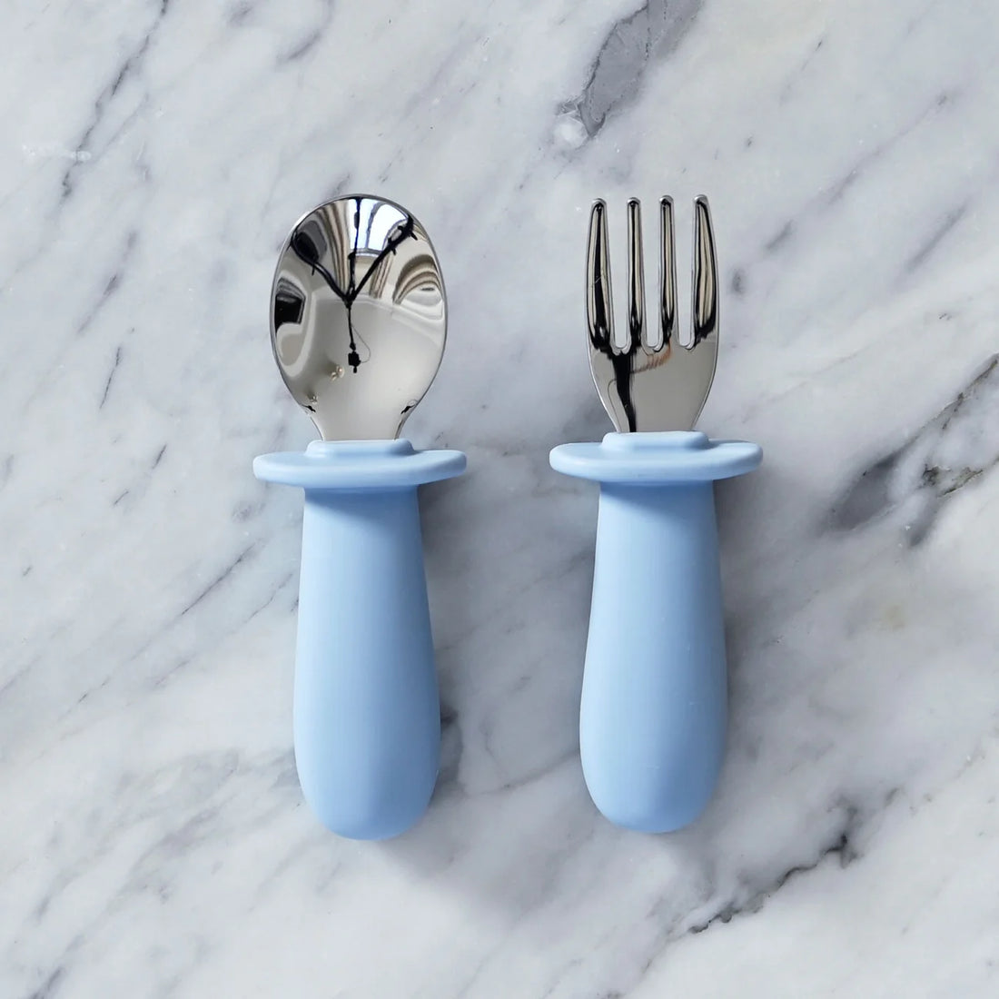 Baby Besteck Set aus Edelstahl und Silikon blau von Jack o Juno