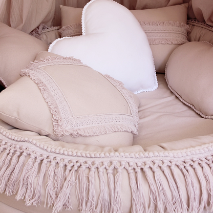 Cotton &amp; Sweets Juniornest BOHO mit Fransen puderrosa