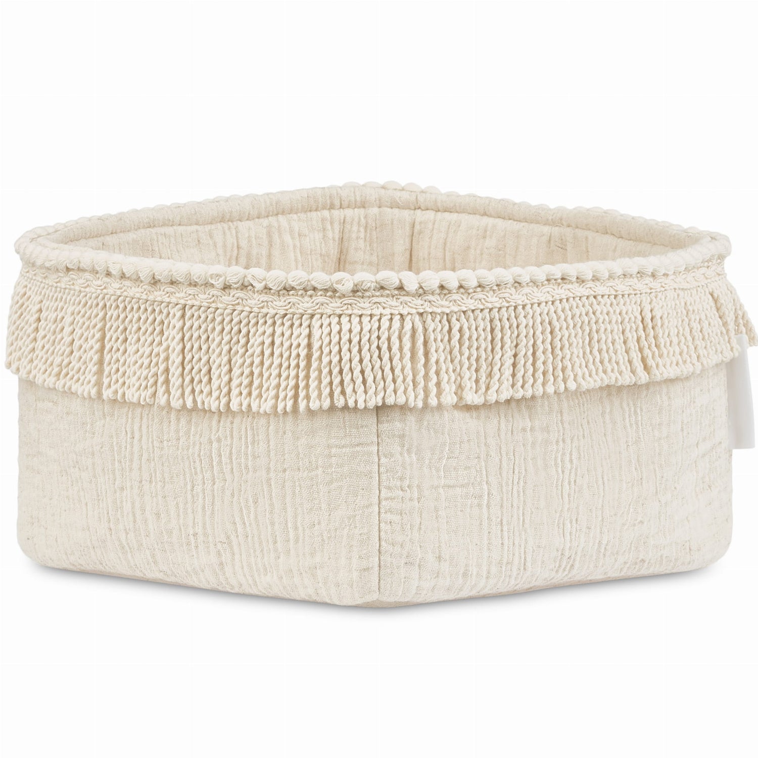 Rechteckiger Stoffkorb aus Musselin mit Fransen im Boho Stil von Cotton &amp; Sweets