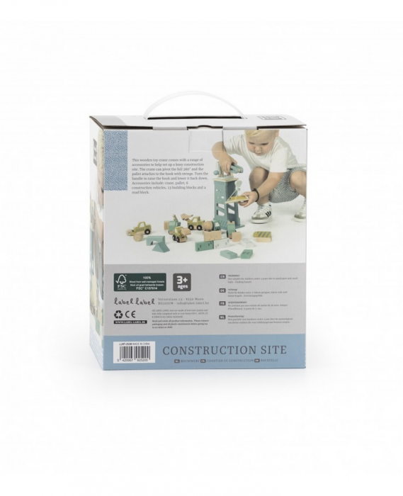 Holzbausteine Set Baustelle mit Kran &amp; Holzautos Label Label Holzbauklötze für Kinder - harmony ambiente