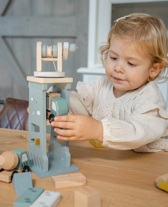 Holzbausteine Set Baustelle mit Kran &amp; Holzautos Label Label Holzbauklötze für Kinder - harmony ambiente